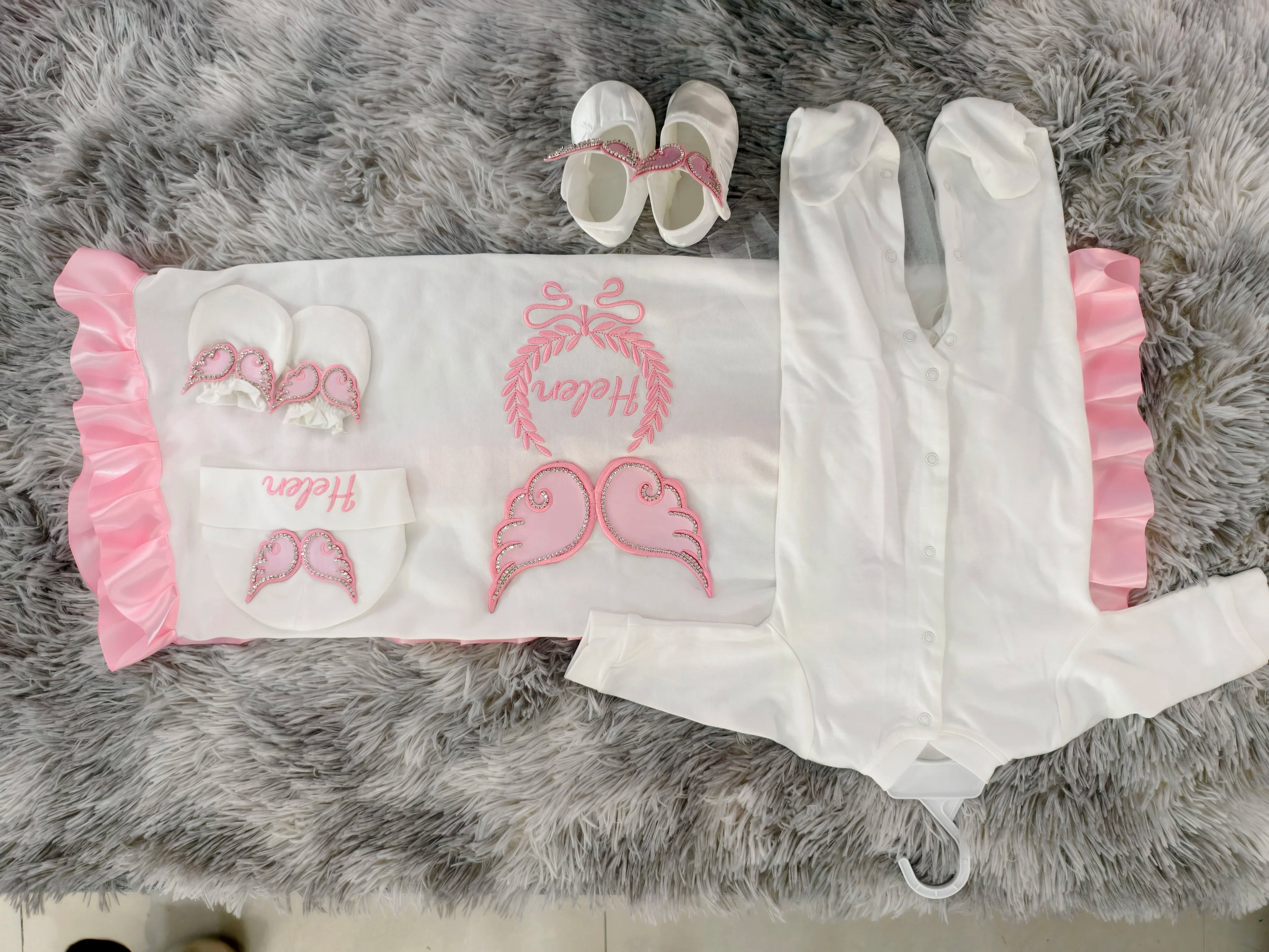 Newborn Baby Girl Coming Home Outfit – Anti-Scratch Soft Breathable Fabric with Custom Name for Christening by Creative Vault Marketplace