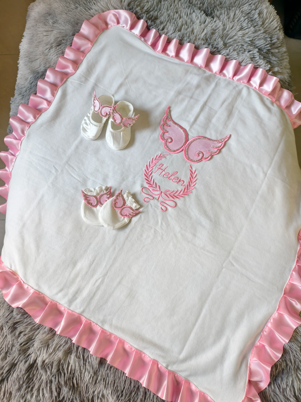 Newborn Baby Girl Coming Home Outfit – Anti-Scratch Soft Breathable Fabric with Custom Name for Christening by Creative Vault Marketplace