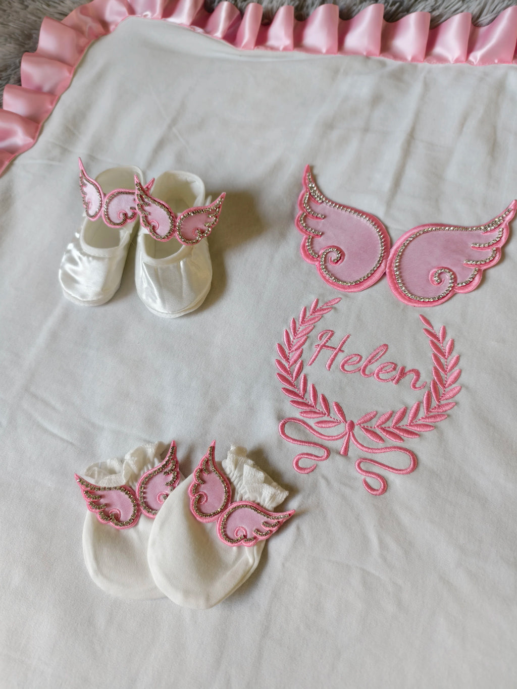 Newborn Baby Girl Coming Home Outfit – Anti-Scratch Soft Breathable Fabric with Custom Name for Christening by Creative Vault Marketplace