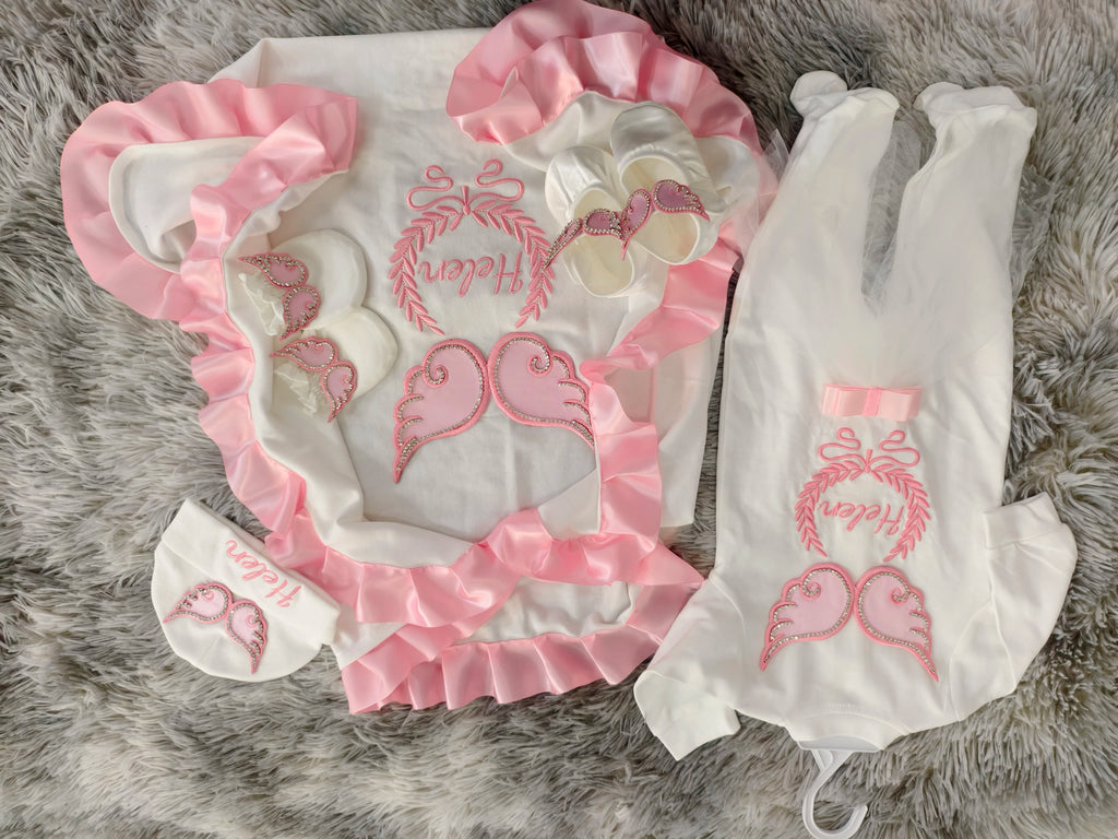 Newborn Baby Girl Coming Home Outfit – Anti-Scratch Soft Breathable Fabric with Custom Name for Christening by Creative Vault Marketplace