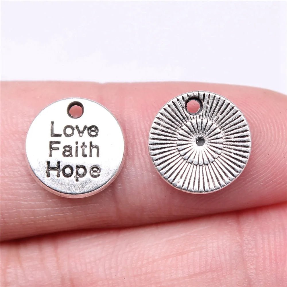 10pcs/lot 12x12mm Love Faith Hope Charms For Jewelry Making Antique Silver Color 0.47x0.47inch by Creative Vault Marketplace