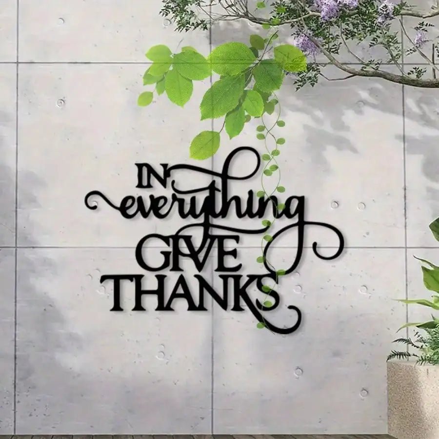Christian "Be Thankful for Everything" Metal Wall Art, Retro Black White Ironwork - Home Church Gift & Scripture Decor by Creative Vault Marketplace