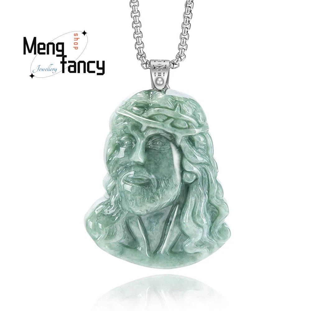 Genuine Natural A-goods Jadeite Bean Seed Priest Faith Jade S925 Silver Buckle Pendant Exquisite High-grade Fashion Fine Jewelry by Creative Vault Marketplace