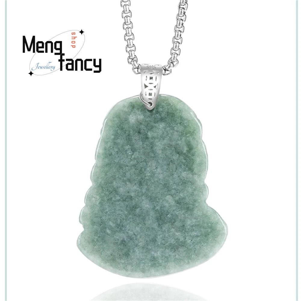 Genuine Natural A-goods Jadeite Bean Seed Priest Faith Jade S925 Silver Buckle Pendant Exquisite High-grade Fashion Fine Jewelry by Creative Vault Marketplace
