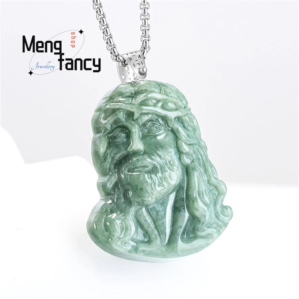 Genuine Natural A-goods Jadeite Bean Seed Priest Faith Jade S925 Silver Buckle Pendant Exquisite High-grade Fashion Fine Jewelry by Creative Vault Marketplace