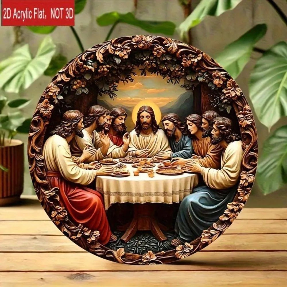Religious Wall Art Round Plaque: Jesus & Last Supper Scene, Classic Bible Home Decor by Creative Vault Marketplace