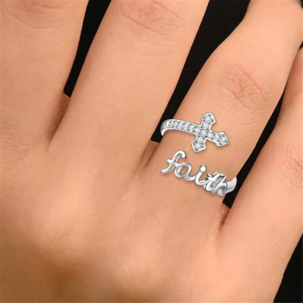 1Pc Exquisite Faith Cross Open Ring Fashion Christian Jewelry Daily Accessories Women's Prayer Blessing Perfect Gift by Creative Vault Marketplace