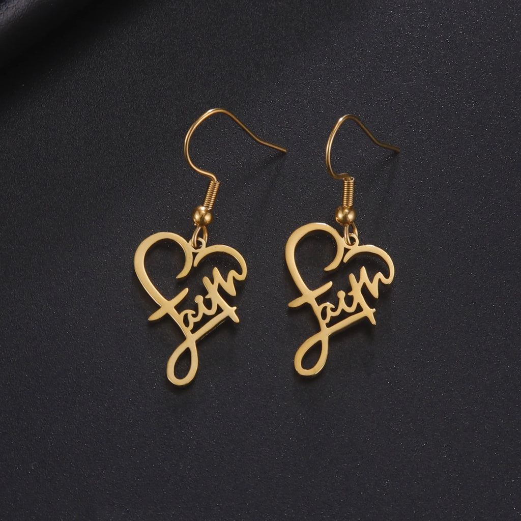 LIKGREAT Faith Heart Earrings Stainless Steel Jesus Love Family Dangle Earring Christian Inspirational Jewelry Birthday Gift by Creative Vault Marketplace