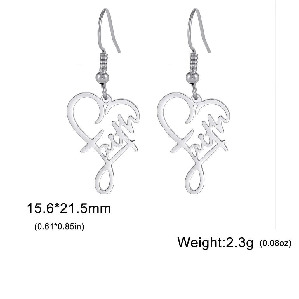 LIKGREAT Faith Heart Earrings Stainless Steel Jesus Love Family Dangle Earring Christian Inspirational Jewelry Birthday Gift by Creative Vault Marketplace