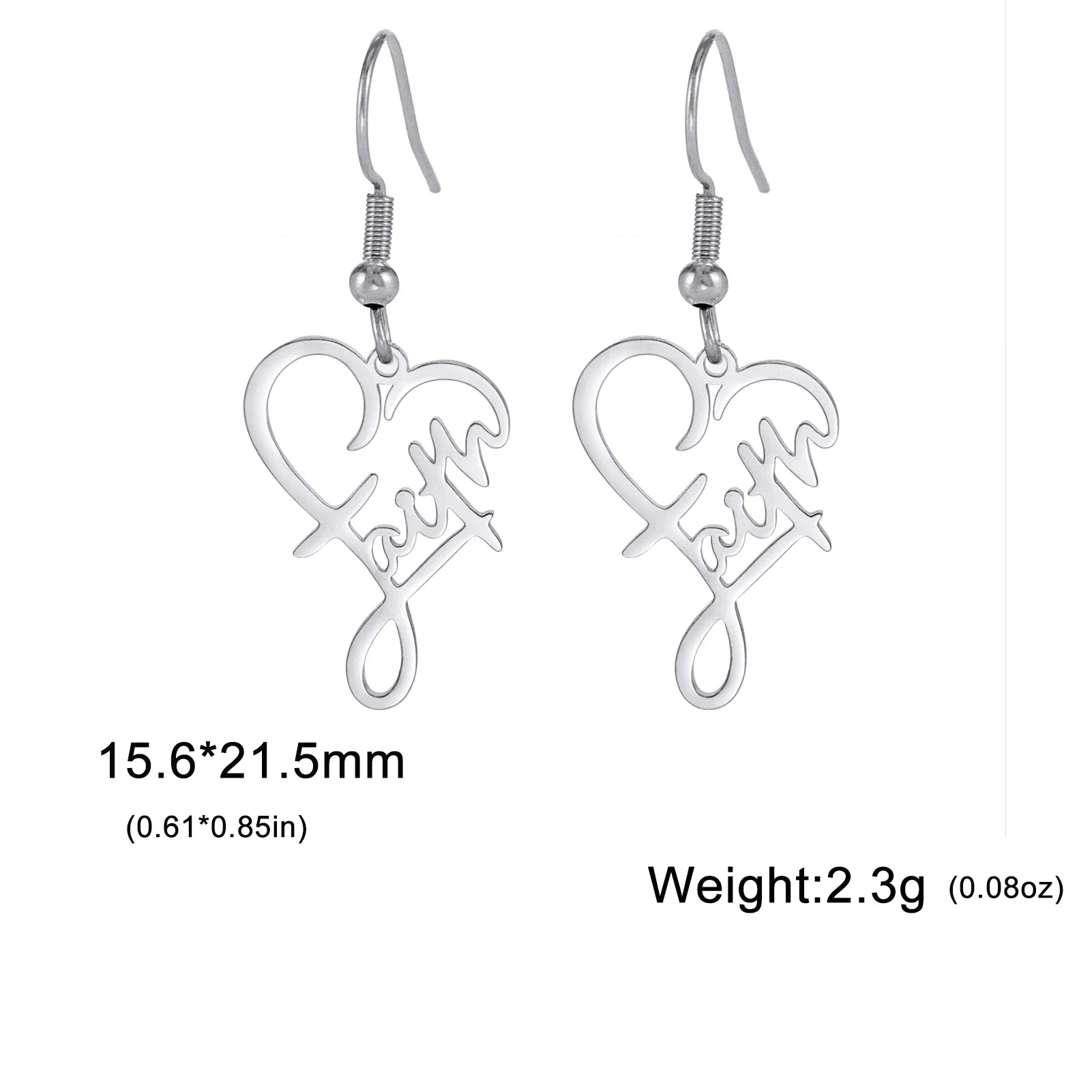 LIKGREAT Faith Heart Earrings Stainless Steel Jesus Love Family Dangle Earring Christian Inspirational Jewelry Birthday Gift by Creative Vault Marketplace