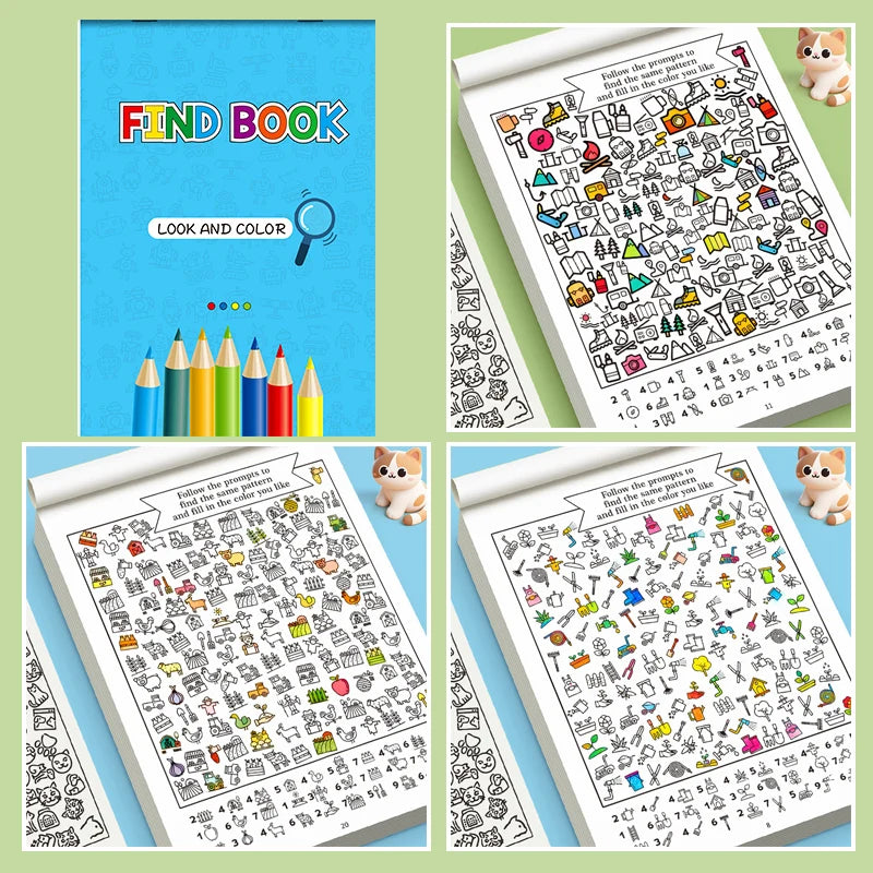 Fun visual books for children to find hidden items and color them in to enhance their attention and observation skills by Creative Vault Marketplace