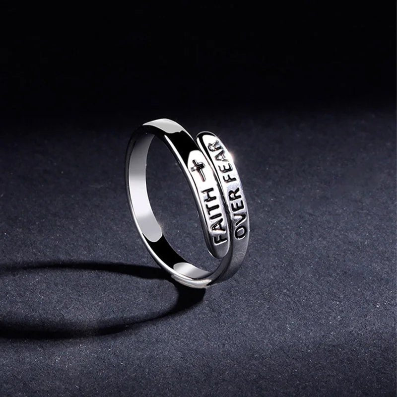 Retro Faith Cross Ring For Women Men Silver Color Punk Gothic Open Ring Unisex Jewelry Christian Accessories Holy Family Gift by Creative Vault Marketplace