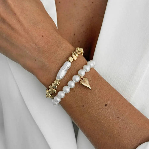 2Pcs/Set Elegant Imitation Pearl Bracelet for Women Bohemian Elastic Rope Chain Bracelet with Heart Pendant Jewelry Gift by Creative Vault Marketplace