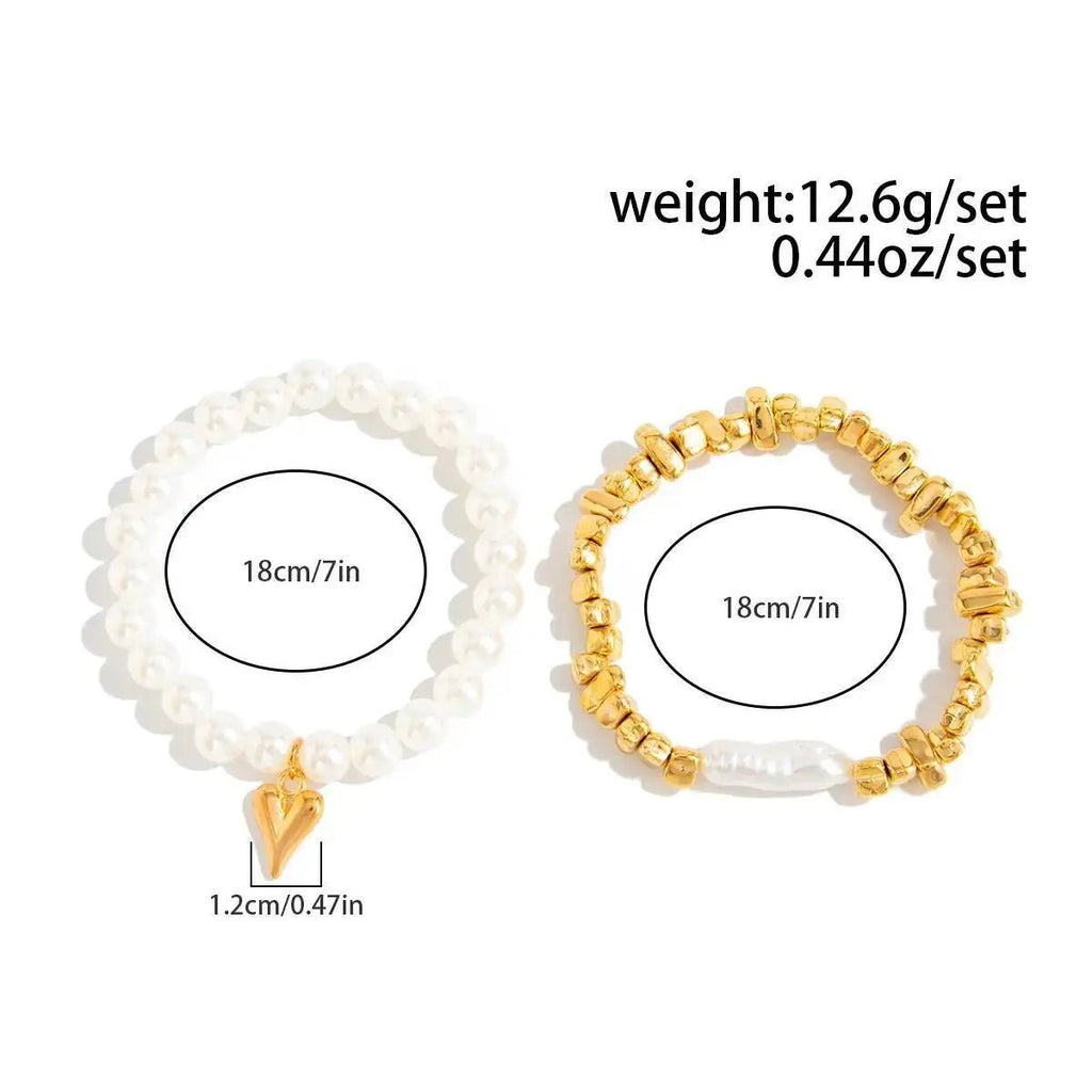2Pcs/Set Elegant Imitation Pearl Bracelet for Women Bohemian Elastic Rope Chain Bracelet with Heart Pendant Jewelry Gift by Creative Vault Marketplace