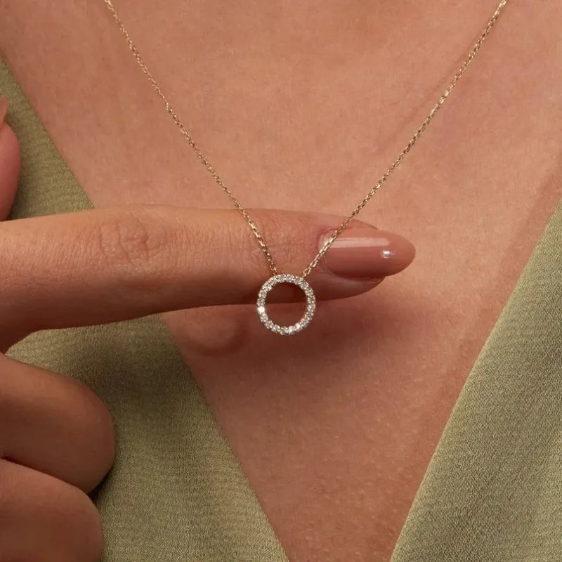 Fashion Trend Elegant Jewelry Simple Crystal Circle Pendant Necklace Golden Color Unquie Women Necklace Party Gift Wholesale by Creative Vault Marketplace