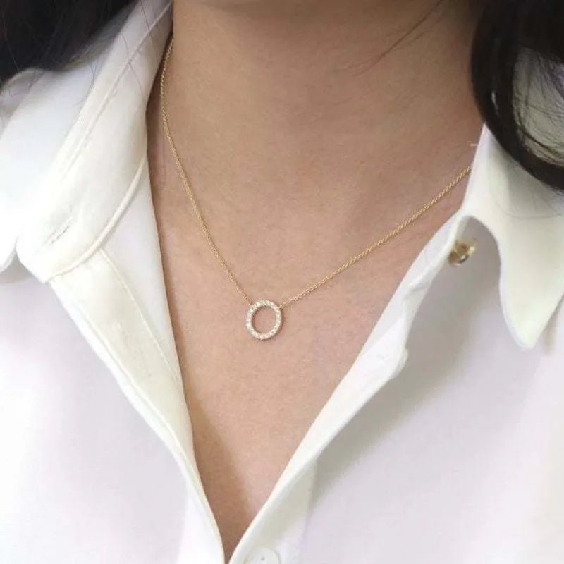 Fashion Trend Elegant Jewelry Simple Crystal Circle Pendant Necklace Golden Color Unquie Women Necklace Party Gift Wholesale by Creative Vault Marketplace