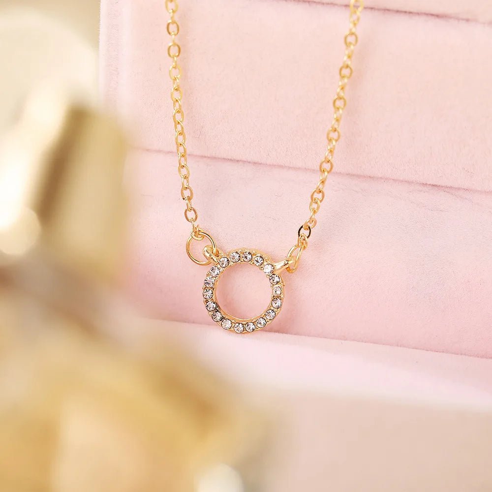 Fashion Trend Elegant Jewelry Simple Crystal Circle Pendant Necklace Golden Color Unquie Women Necklace Party Gift Wholesale by Creative Vault Marketplace