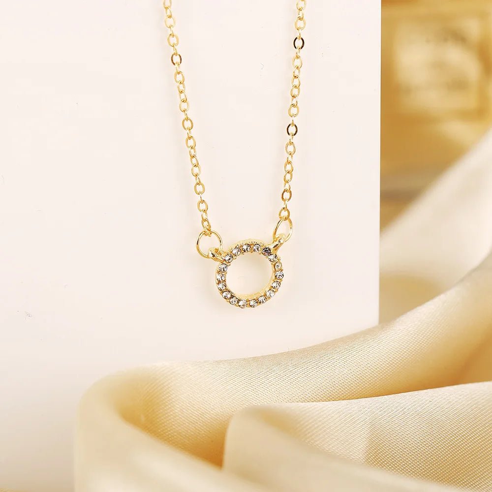 Fashion Trend Elegant Jewelry Simple Crystal Circle Pendant Necklace Golden Color Unquie Women Necklace Party Gift Wholesale by Creative Vault Marketplace