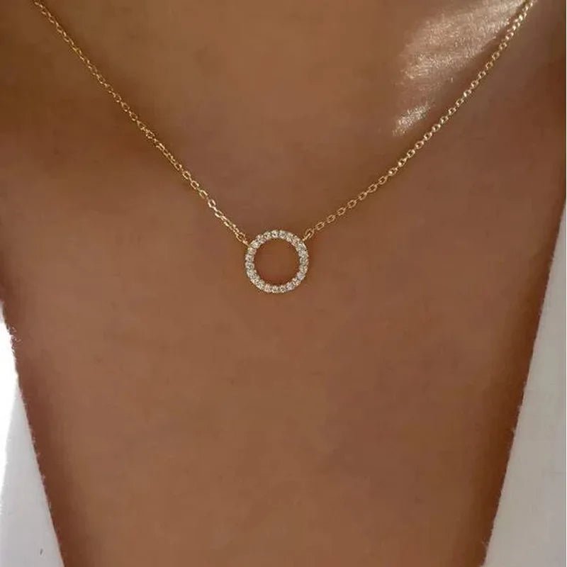 Fashion Trend Elegant Jewelry Simple Crystal Circle Pendant Necklace Golden Color Unquie Women Necklace Party Gift Wholesale by Creative Vault Marketplace