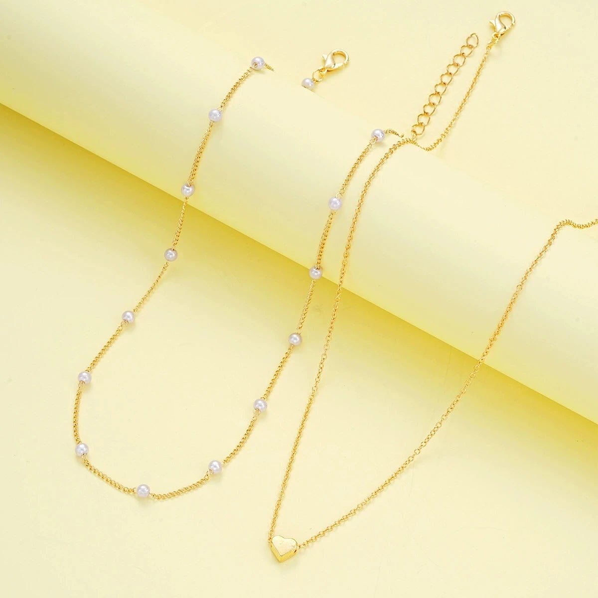 Fashion Imitation Pearl Heart Jewelry Set For Women Gold Silver Color Round Beads Necklace Bracelet Set Daily Wear Accessories by Creative Vault Marketplace
