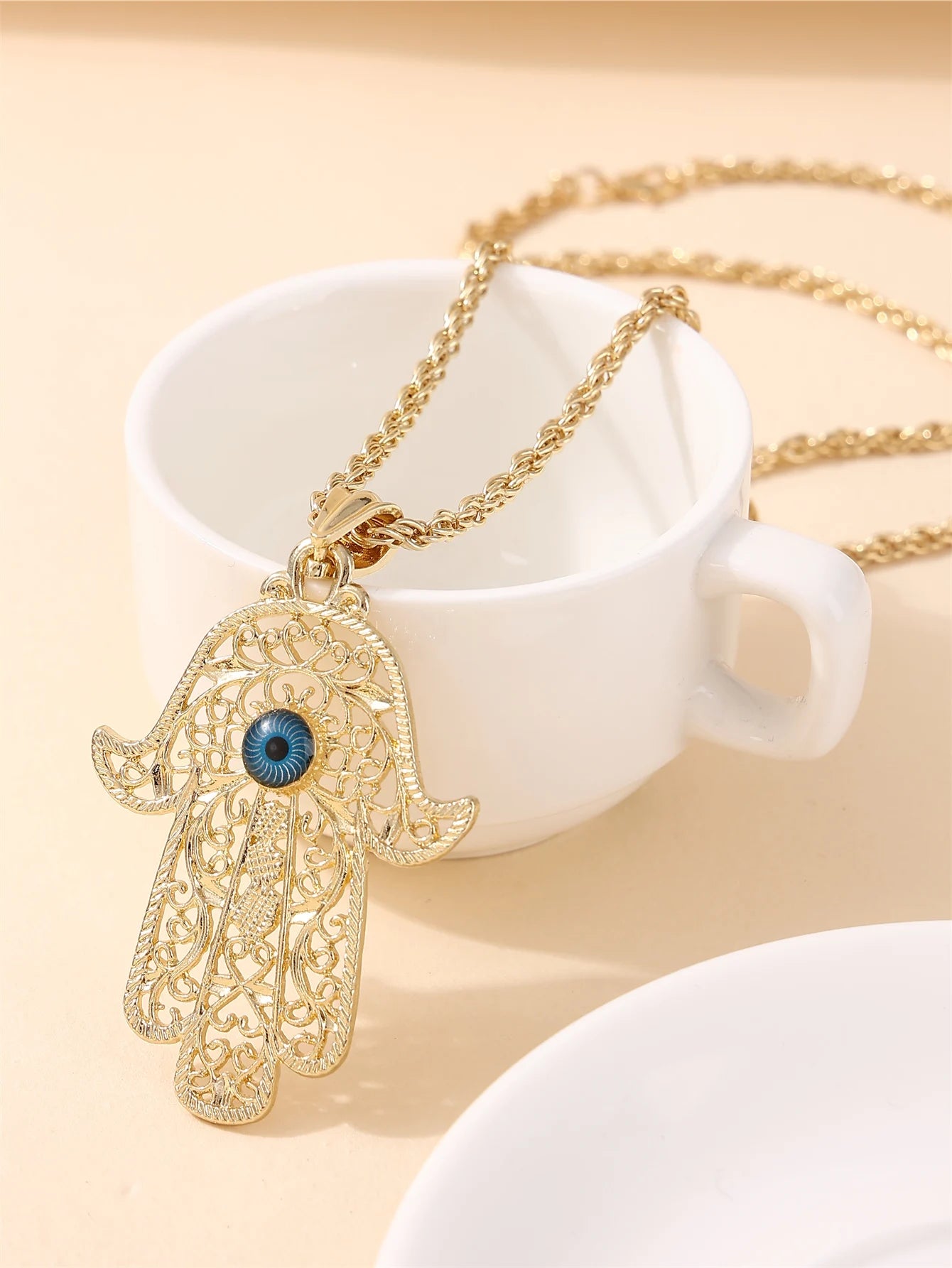 Ladies' jewelry necklace with Hand of Fatima, Middle Eastern bridal wedding party accessories, for daily wear by Creative Vault Marketplace
