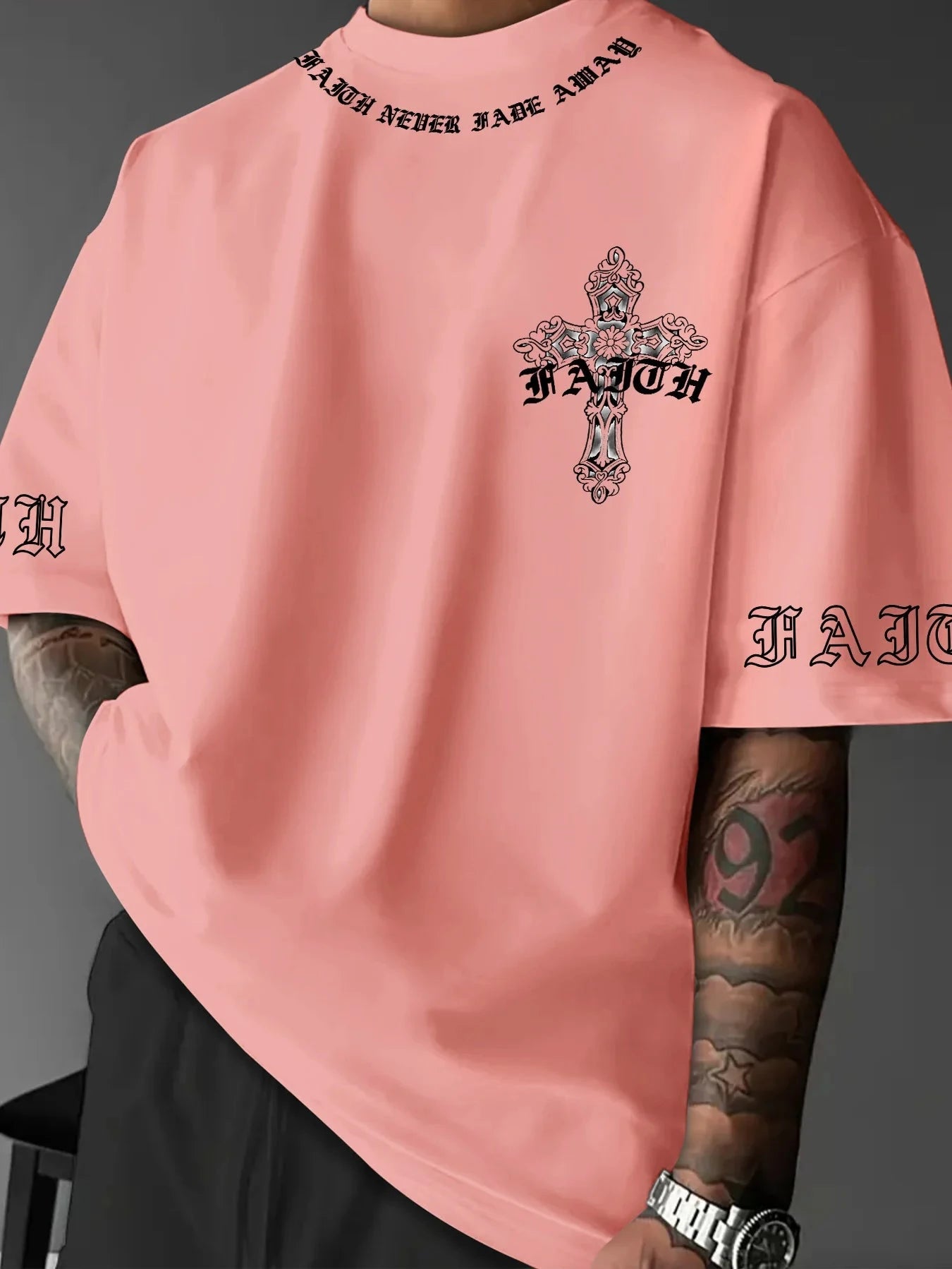 Elevate Your Style with Our Men's Gothic Faith Cross T-shirt by Creative Vault Marketplace