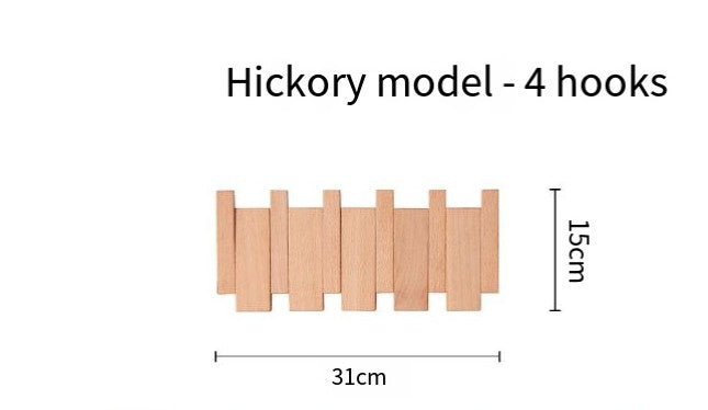 Creative Vault Marketplace wooden piano key coat rack with 4 hooks in a light hickory finish for wall storage.