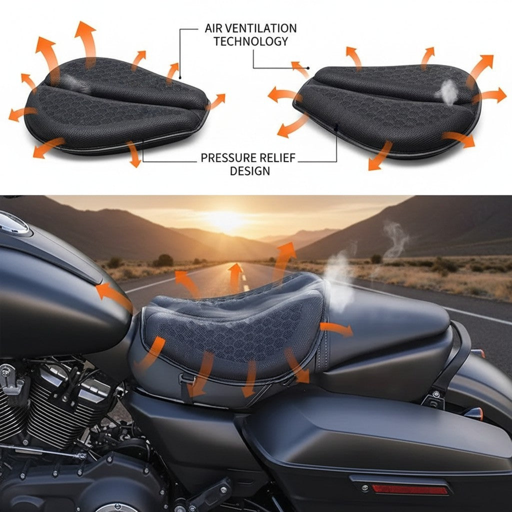 Creative Vault Marketplace black honeycomb gel motorcycle seat cushion with pressure relief and ventilation design