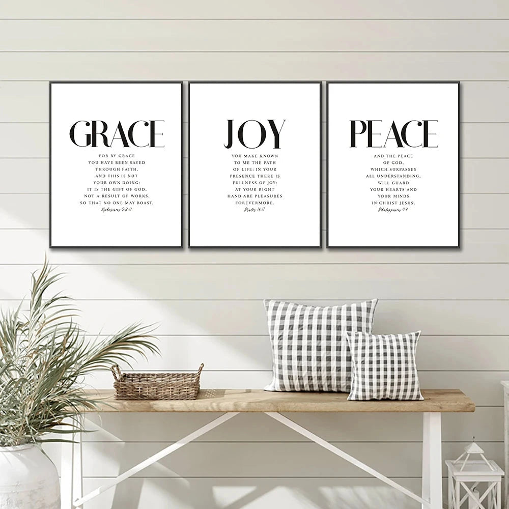 Bible Verse Wall Poster Grace Joy Peace Hope Trust Faith Art Christian Quotes Print Canvas Painting for Living Room Home Decor by Creative Vault Marketplace