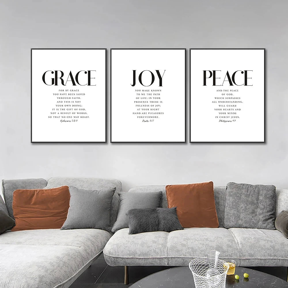 Bible Verse Wall Poster Grace Joy Peace Hope Trust Faith Art Christian Quotes Print Canvas Painting for Living Room Home Decor by Creative Vault Marketplace