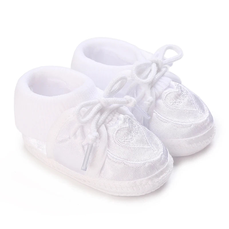 White Baptismal Shoes For Newborn Babies First Pair Of Baptismal Shoes For Newborn Boys And Girls Soft Soled Baby Walking Shoe by Creative Vault Marketplace