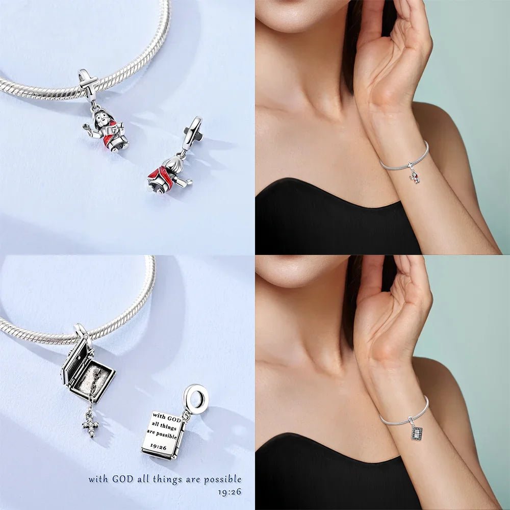 Faith Religious Charms 925 Silver Cross Bible Evil Eye Beads Lamb Jesus Pendant Fit Bracelet Bag Keychain Women DIY Jewelry Gift by Creative Vault Marketplace