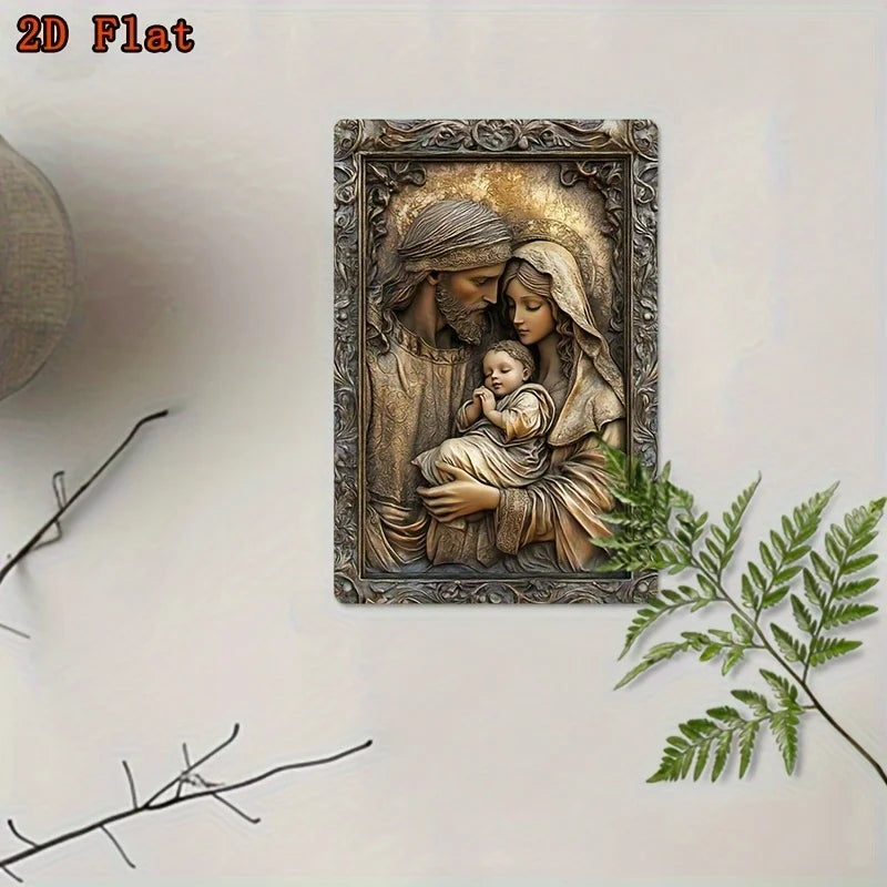 Holy Family Wall Art, Durable Aluminum Metal Sign with, Mary &, Ornate Religious Icon for Indoor, Farmhouse, Church, 2D Flat by Creative Vault Marketplace