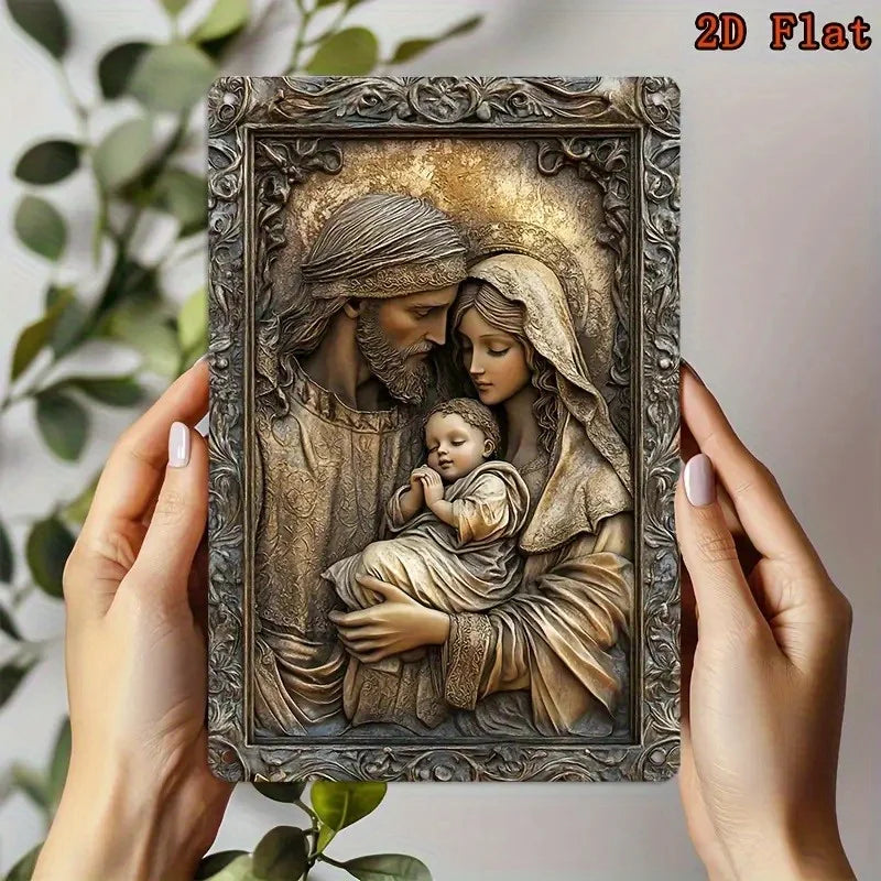 Holy Family Wall Art, Durable Aluminum Metal Sign with, Mary &, Ornate Religious Icon for Indoor, Farmhouse, Church, 2D Flat by Creative Vault Marketplace