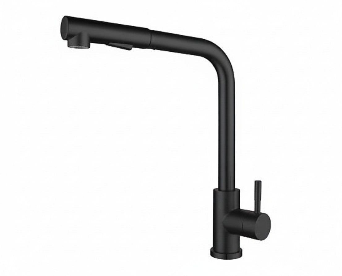Creative Vault Marketplace matte black stainless steel retractable kitchen faucet with monocomando handle