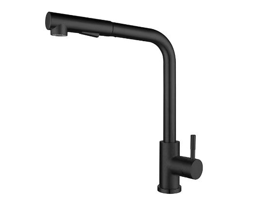 Creative Vault Marketplace matte black stainless steel retractable kitchen faucet with single handle lever