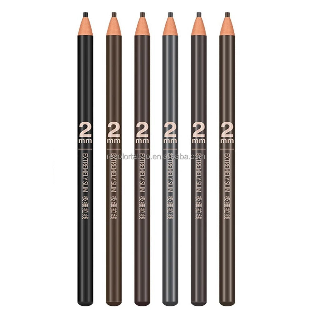 Creative Vault Marketplace set of 6 waterproof microblading eyebrow pencils with 2mm fine tips in various brown shades.