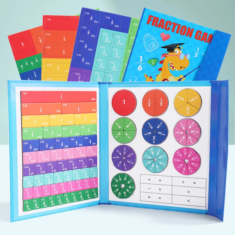 Children Magnetic Fraction Learning Math Toys Wooden Fraction Book Set Parish Teaching Aids Arithmetic Learning Educational Toys by Creative Vault Marketplace