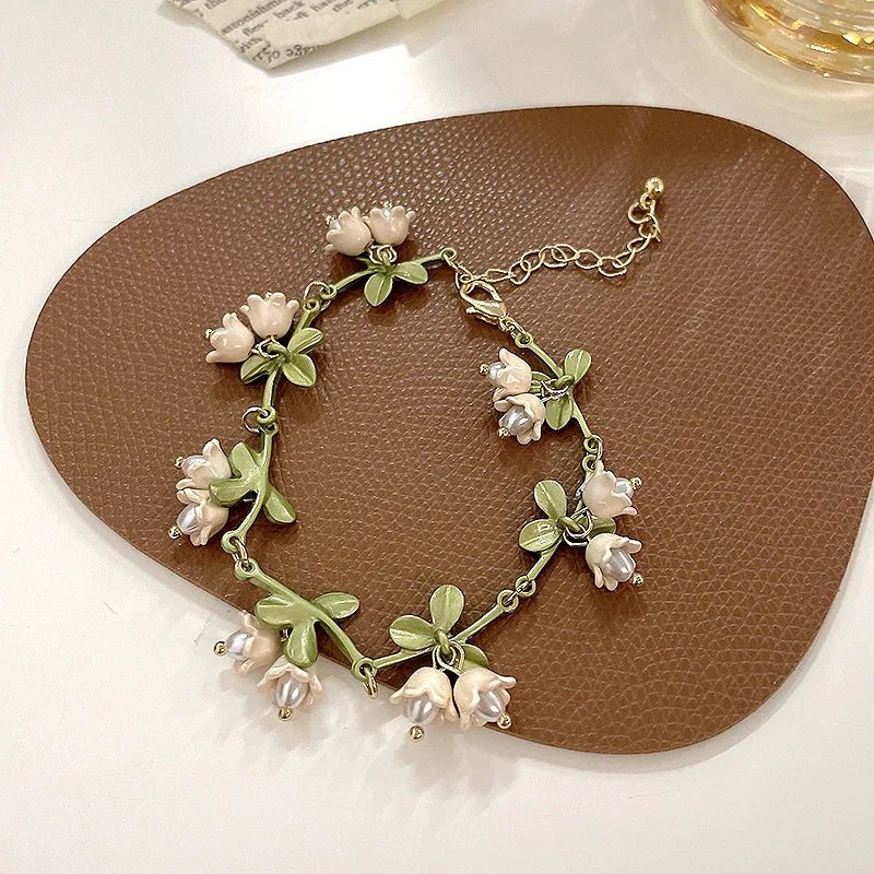 Flower Jewelry Gifts Lilies Of The Valley Bracelet Earrings Necklace Set Super Fairy Stud Earrings Girls Clavicle Chain Подвеска by Creative Vault Marketplace