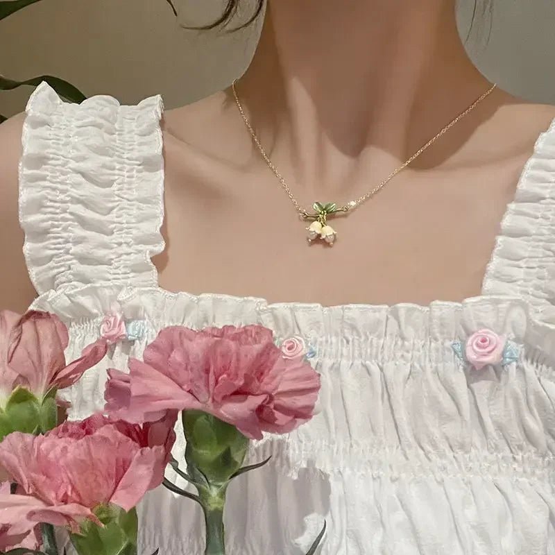 Flower Jewelry Gifts Lilies Of The Valley Bracelet Earrings Necklace Set Super Fairy Stud Earrings Girls Clavicle Chain Подвеска by Creative Vault Marketplace