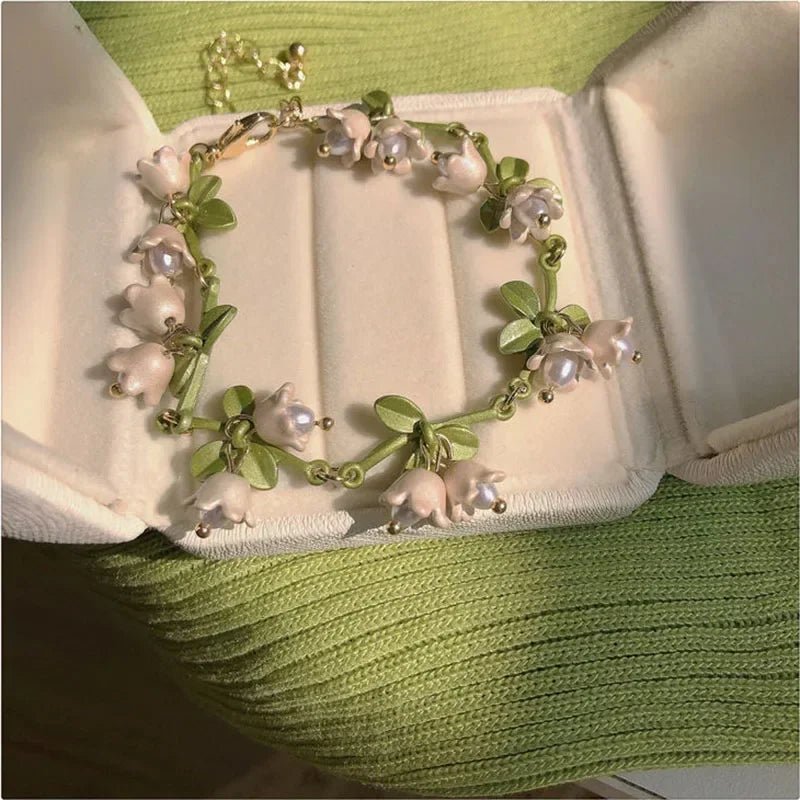 Flower Jewelry Gifts Lilies Of The Valley Bracelet Earrings Necklace Set Super Fairy Stud Earrings Girls Clavicle Chain Подвеска by Creative Vault Marketplace