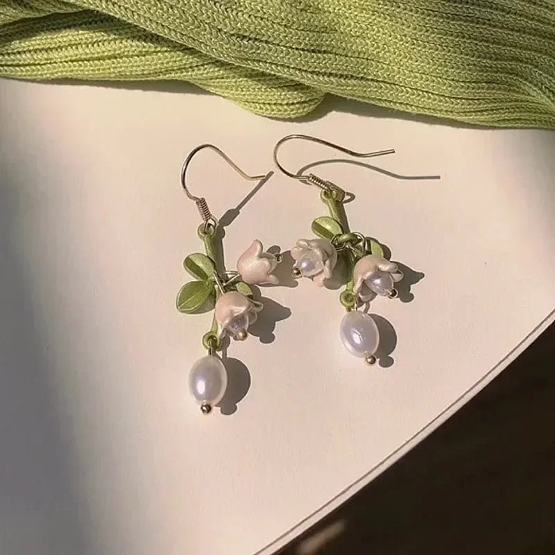 Flower Jewelry Gifts Lilies Of The Valley Bracelet Earrings Necklace Set Super Fairy Stud Earrings Girls Clavicle Chain Подвеска by Creative Vault Marketplace