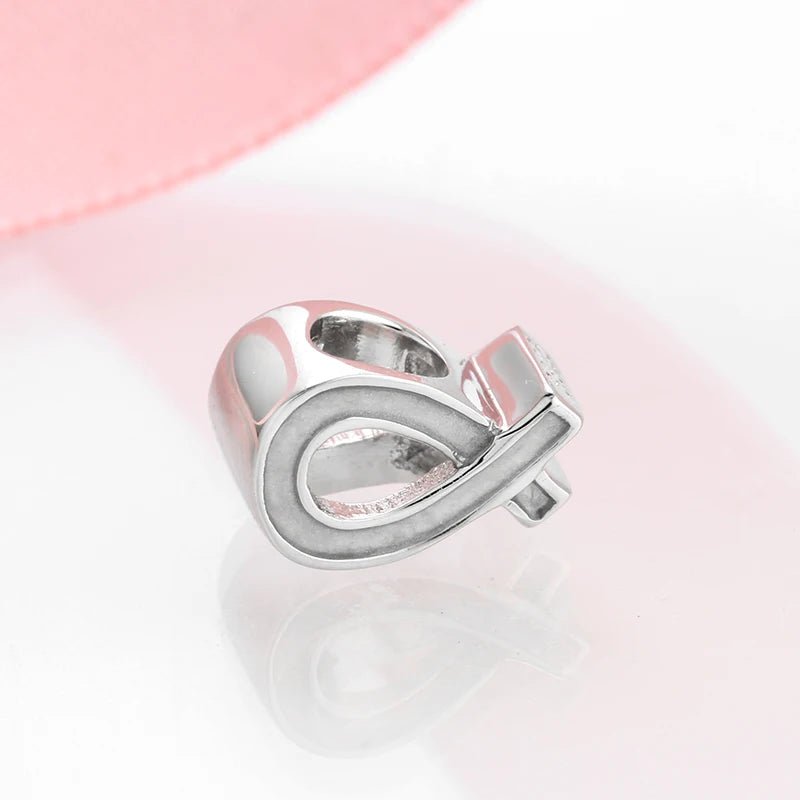 925 Sterling Silver Faith Pink White Slight Flicker Beads Ribbon Charms Plated Platinum Fine Jewelry for Women Bracelet Diy by Creative Vault Marketplace