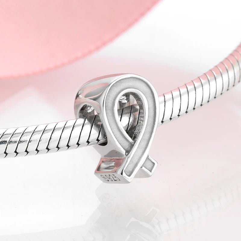 925 Sterling Silver Faith Pink White Slight Flicker Beads Ribbon Charms Plated Platinum Fine Jewelry for Women Bracelet Diy by Creative Vault Marketplace
