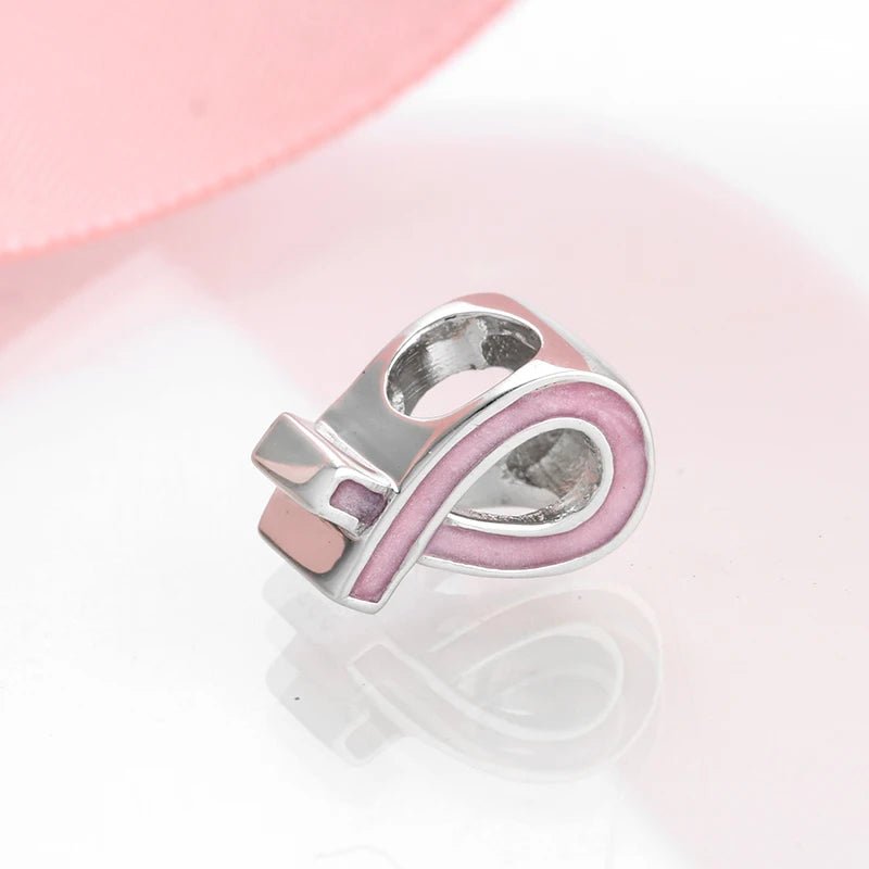 925 Sterling Silver Faith Pink White Slight Flicker Beads Ribbon Charms Plated Platinum Fine Jewelry for Women Bracelet Diy by Creative Vault Marketplace