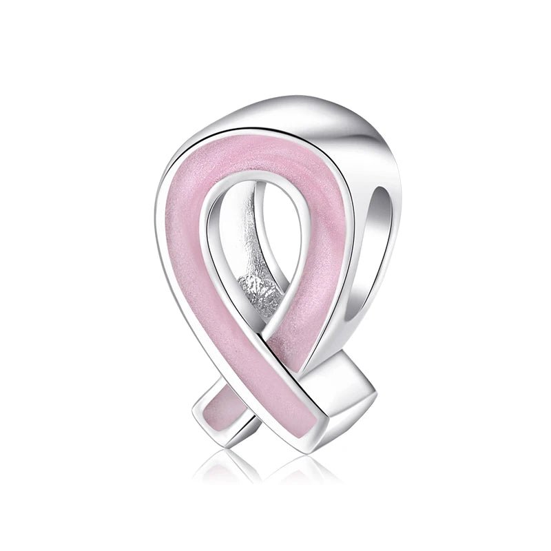 925 Sterling Silver Faith Pink White Slight Flicker Beads Ribbon Charms Plated Platinum Fine Jewelry for Women Bracelet Diy by Creative Vault Marketplace