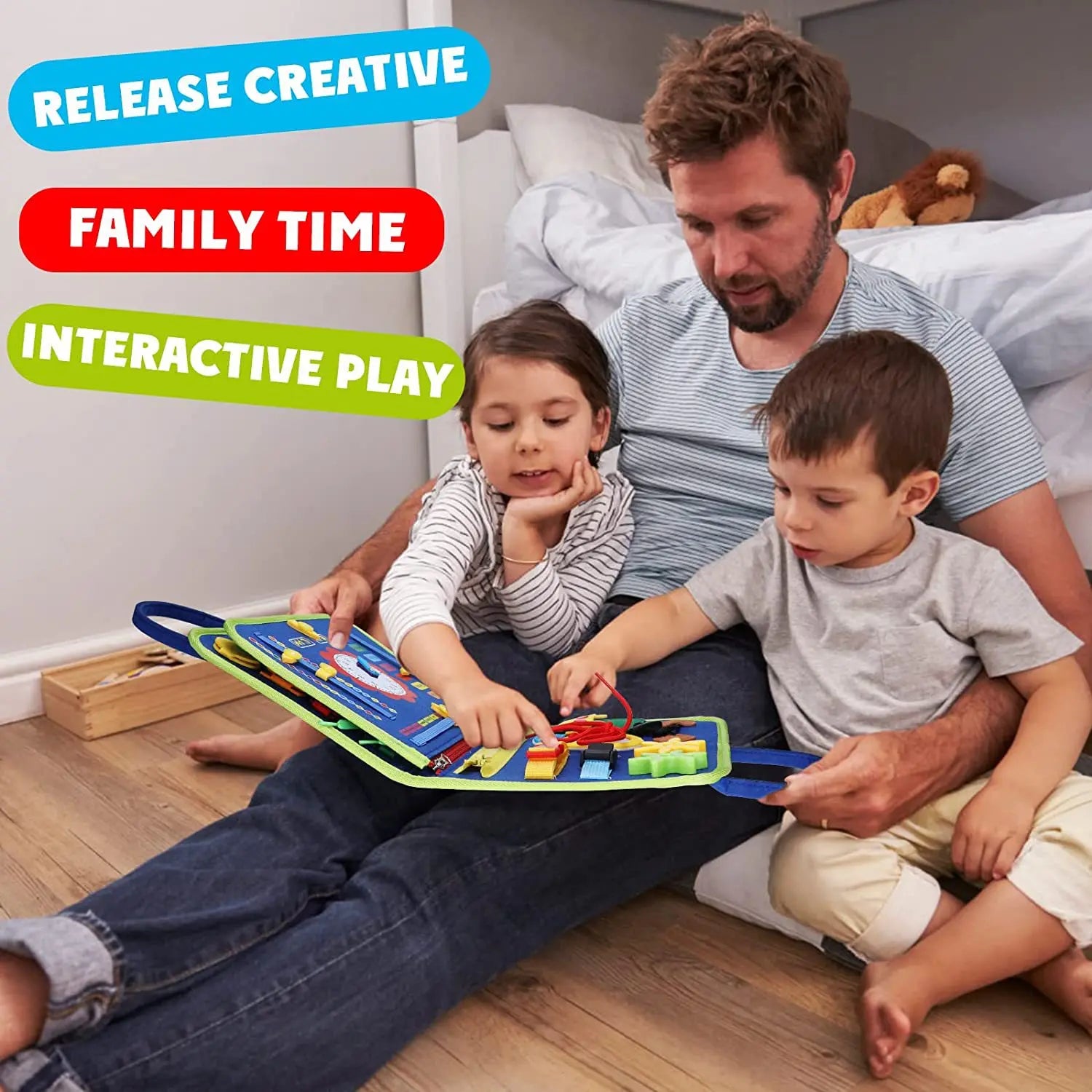 Children's travel toy felt activity quiet busy board, an educational sensory learning book for basic dressing hand movements by Creative Vault Marketplace