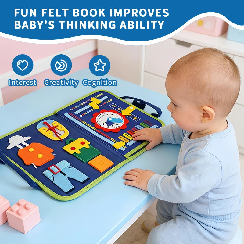 Children's travel toy felt activity quiet busy board, an educational sensory learning book for basic dressing hand movements by Creative Vault Marketplace