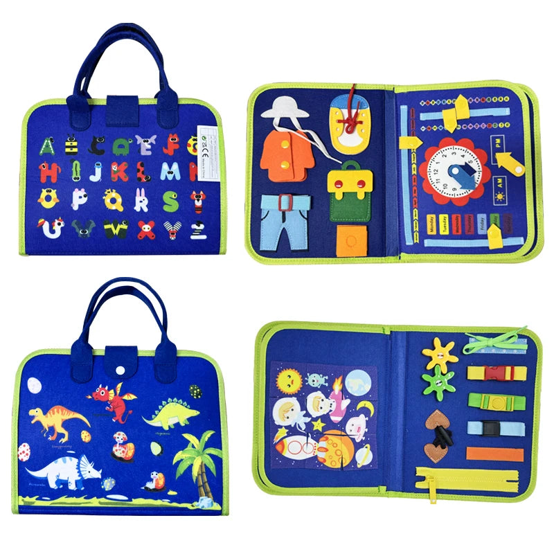 Children's travel toy felt activity quiet busy board, an educational sensory learning book for basic dressing hand movements by Creative Vault Marketplace