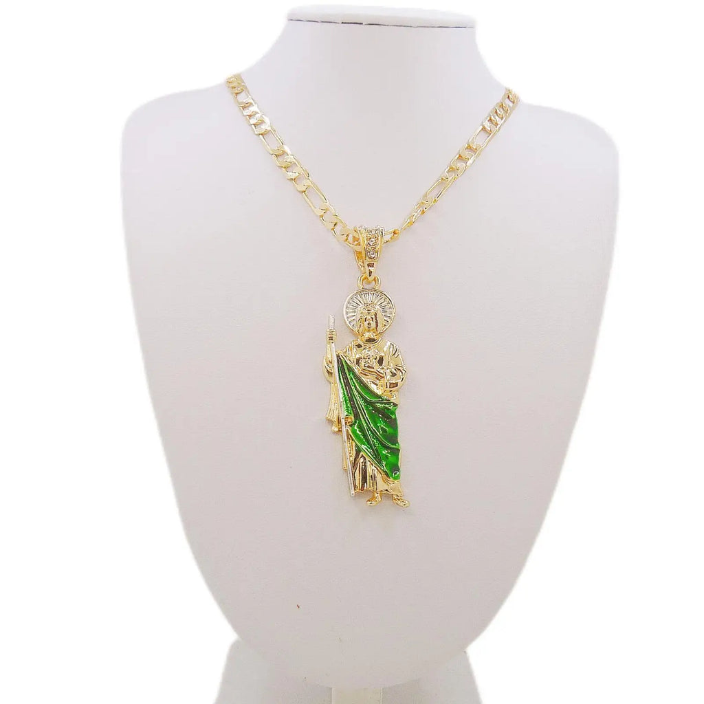 Saint Jude Necklace 14K Gold Plated San Judas Pendant Figaro Chain by Creative Vault Marketplace